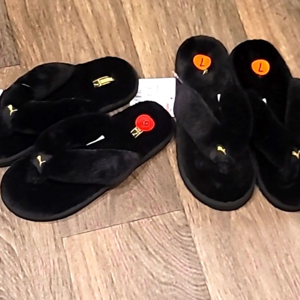 Puma Fluff Flip Slippers Black Team Gold - Picture 11 of 14